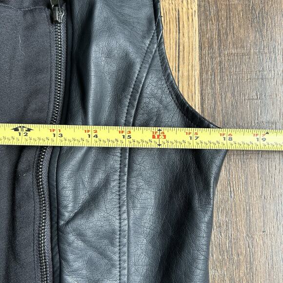 Olive & Oak Women’s Large Moto Vest Faux Leather Knit Panel Zip Black Sleeveless - Picture 7 of 9